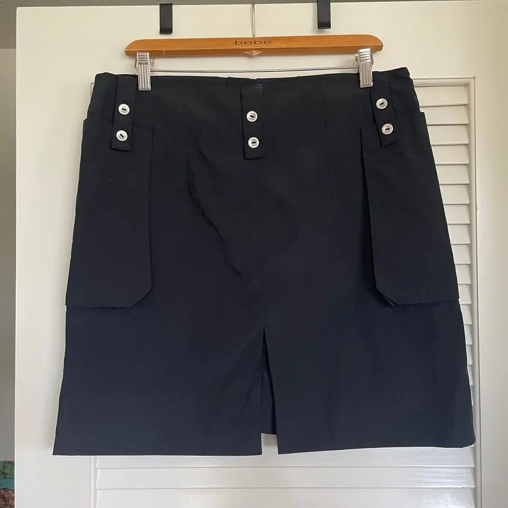 Vintage Y2K Tommy Jeans Black Utility Cargo Skirt 13 L Streetwear Off Duty Model
